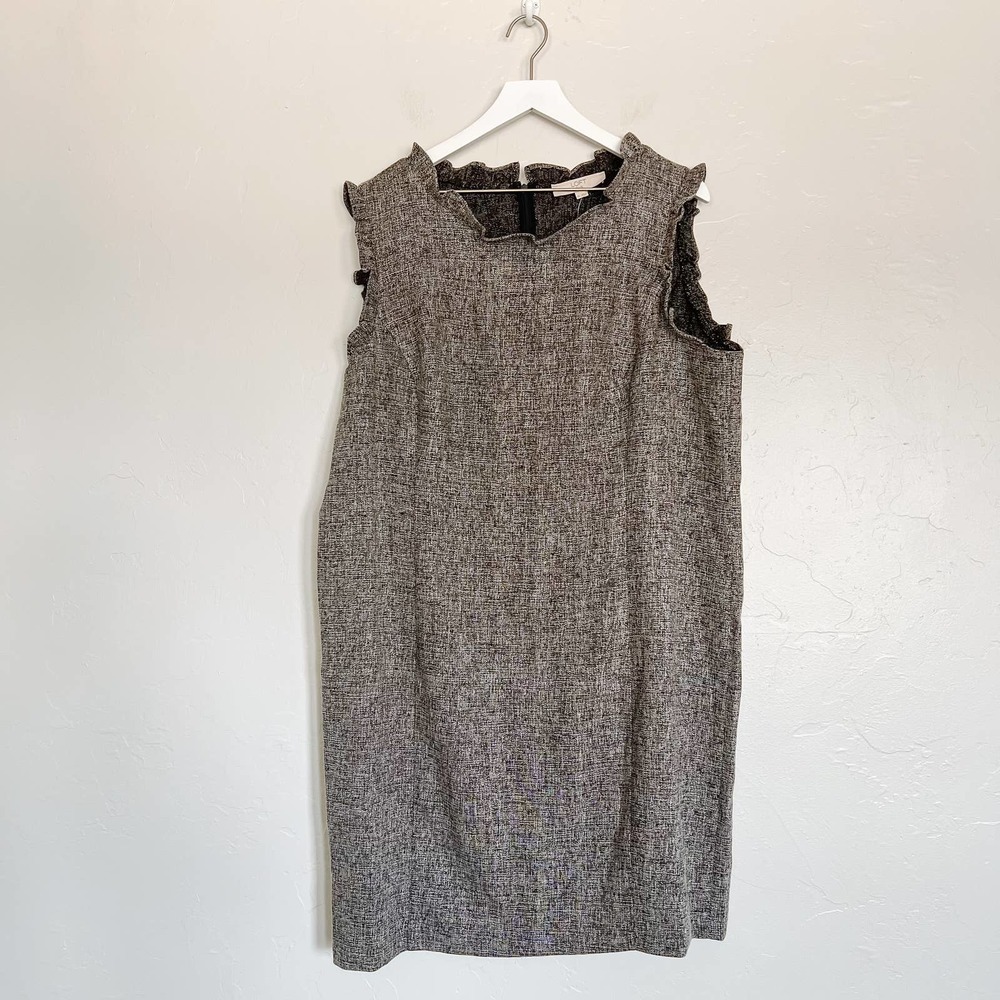 LOFT Gray Tweed Ruffle Sleeve Shift Dress NWT size 18